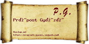 Prépost Győző névjegykártya